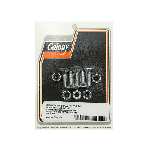 Colony Machine CM-8831-10 Front Disc Rotor to Hub Allen Head Bolts Kit w/Nuts Chrome for FXWG 78-83