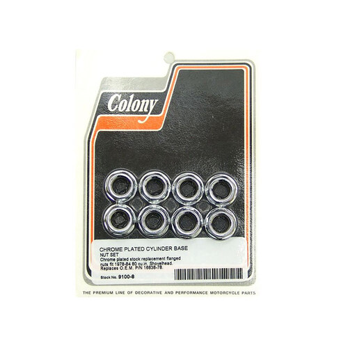 Colony Machine CM-9100-8 Cylinder Base Nuts Chrome for Shovelhead 78-84 w/80ci Engine
