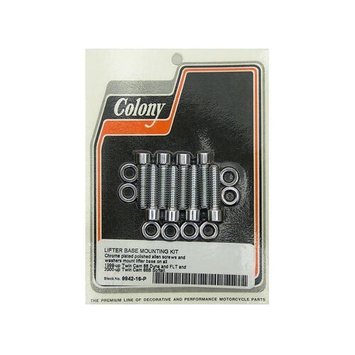 Colony Machine CM-9942-16-P Polished Allen Head Tappet Base Bolts Chrome for Twin Cam 99-17