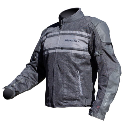 MotoDry Revolt Black/Dark Grey Leather/Textile Jacket [Size:SM]