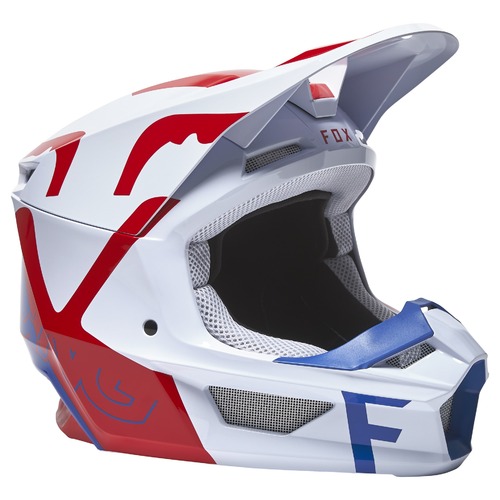 Fox V1 Skew White/Blue/Red Helmet [Size:XS]