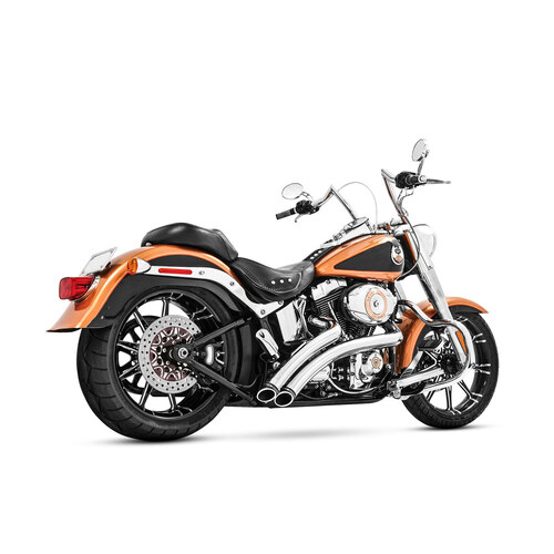 Freedom Performance Exhaust FPE-HD00437 Radical Radius Exhaust System Chrome w/Black End Caps for Softail 86-17