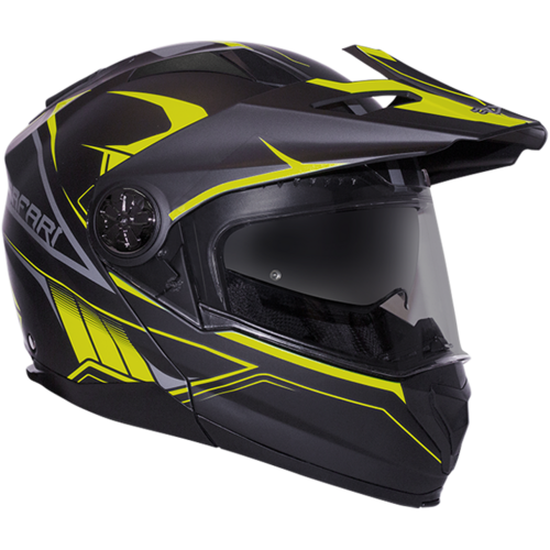 RXT 909P Safari Matte Black/Fluro Yellow Modular-Adventure Helmet [Size:SM]