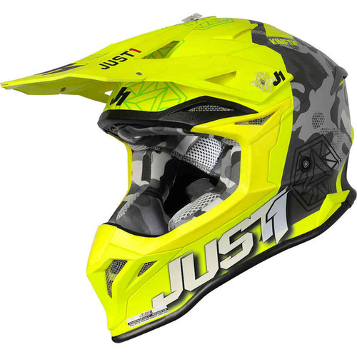 Just1 J39 Kinetic Matte Grey Camo/Fluro Yellow Helmet [Size:XS]
