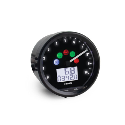 Koso KOS-BA058100-HD 2-1/2" Vintage Style Digital Speedometer w/Tachometer Black