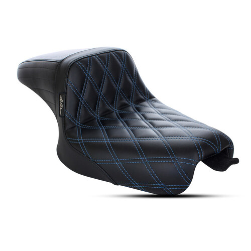 LePera Seats LP-LK-596DDB Kickflip Dual Seat w/Blue Double Diamond Stitch for Sportster 04-06 & 10-Up Models w/either 3.3 or 4.5 Gallon Tank