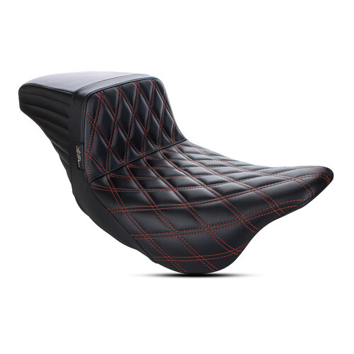 LePera Seats LP-LK-597DDR Kickflip Dual Seat w/Red Double Diamond Stitch for Touring 08-Up