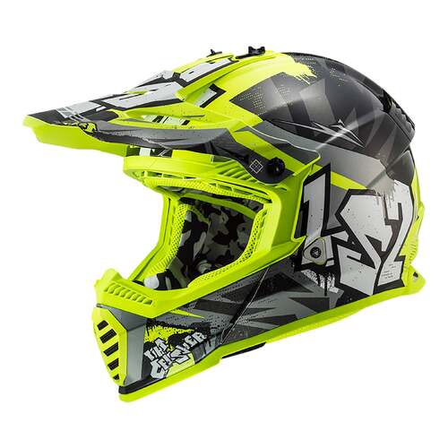 LS2 MX437J Fast Evo II Mini Crusher Black/Grey/Hi-Vis Yellow Youth Helmet [Size:SM]