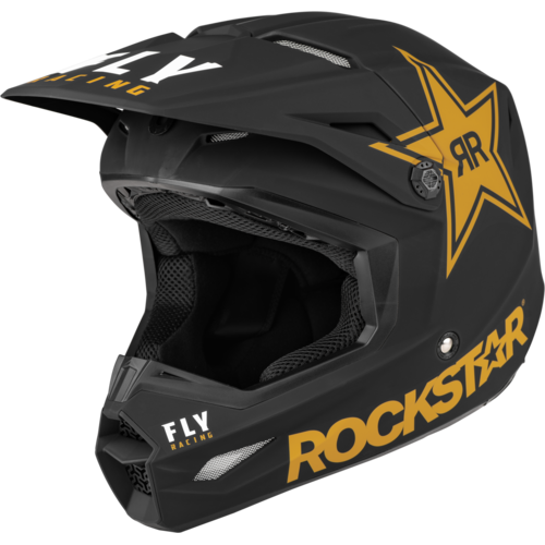 FLY 2023 Kinetic Rockstar Matte Black/Gold Helmet [Size:XS]