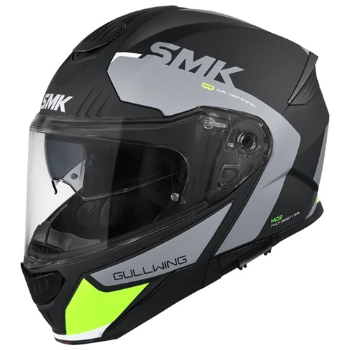 SMK Gullwing Kresto Matte Black/Grey/Yellow MA264 Modular Helmet [Size:XS]