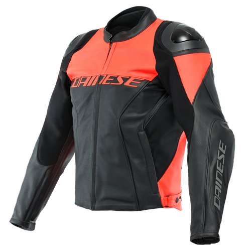 Dainese Racing 4 Black/Fluro Red Perforated Leather Jacket [Size:60]