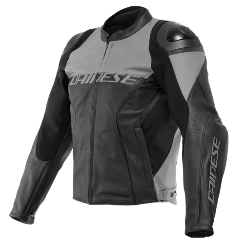 Dainese Racing 4 Black/Charcoal Gray Perforated Leather Jacket [Size:58]