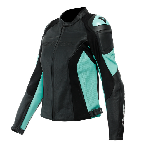 Dainese Racing 4 Lady Black/Aqua Green Perforated Womens Leather Jacket [Size:48]