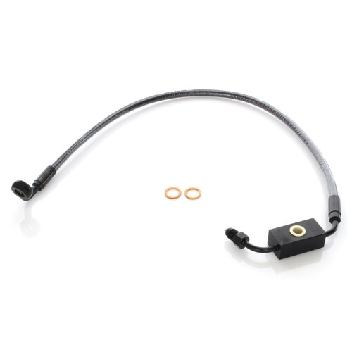 Magnum Shielding MS-AS47004 Black Pearl Stock Length Lower Front Brake Line for Dyna 12-17 w/ABS
