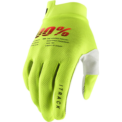 100% iTrack Fluro Yellow Youth Gloves [Size:SM]