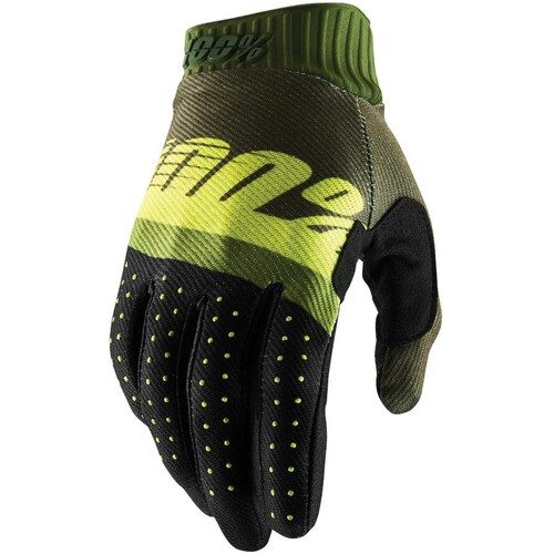 100% Ridefit Army Green/Fluro Green Gloves [Size:SM]
