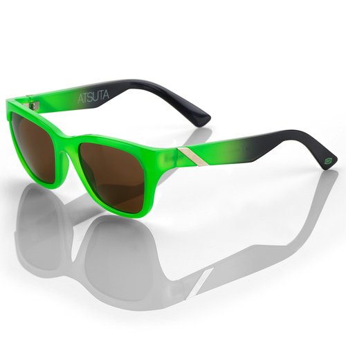 100% Atsuta Sunglasses Neon Green/Black w/Brown Tint Lens