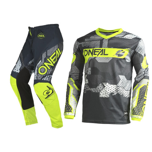 Oneal 2022 Element Camo V.22 Grey/Neon Yellow Gear Set