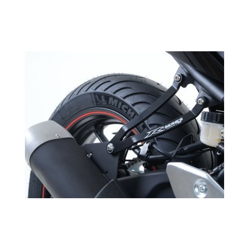 R&G Racing Exhaust Hanger w/Footrest Blanking Plate (Kit) Black for Yamaha YZF-R25 14-20/YZF-R3 15-20