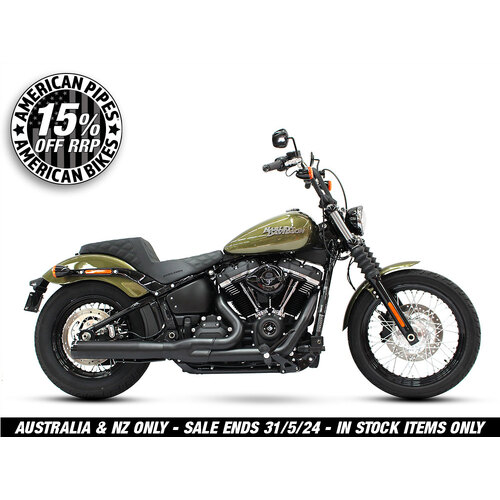 Rinehart Racing RIN-200-0203 2-1 Exhaust System Black w/Black End Cap for Deluxe/Softail Slim/Street Bob/Low Rider/Fat Bob 18-Up/Standard 20-Up
