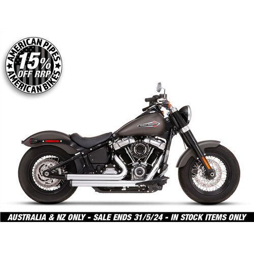 Rinehart Racing RIN-300-1100 2-into-2 Staggered Exhaust System Chrome w/Black End Caps for Softail 18-Up