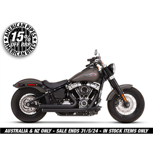 Rinehart Racing RIN-300-1101 2-into-2 Staggered Exhaust System Black w/Black End Caps for Softail 18-Up