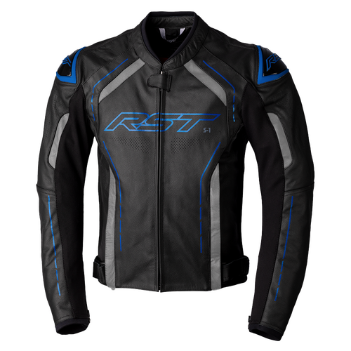 RST S-1 CE Black/Grey/Blue Leather Jacket [Size:SM]