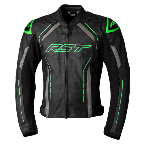 RST S-1 CE Black/Grey/Neon Green Leather Jacket [Size:SM]