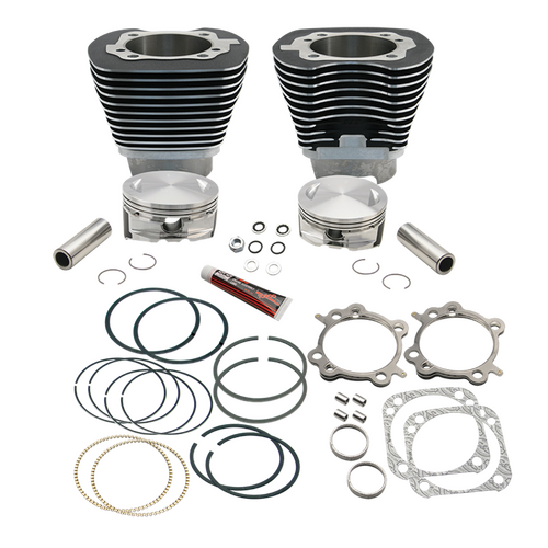 S&S Cycle 4 1/8" Bore Cylinder & Pistons Kit Black Wrinkle Powder Coat Finish for 124" Hot Set Up KIt for Harley-Davidson 99-06 w/89cc or 91cc Heads