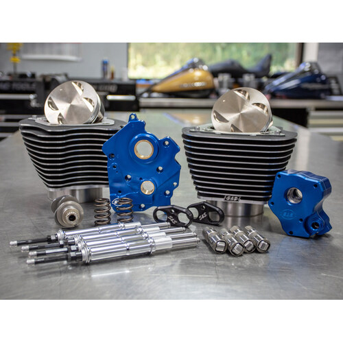 S&S Cycle SS310-1052A 124ci Big Bore Kit w/Chain Drive 550 Camshaft w/Highlighted Fins Chrome Pushrod Tubes for M8 17-Up w/107ci Oil Cooled Engine