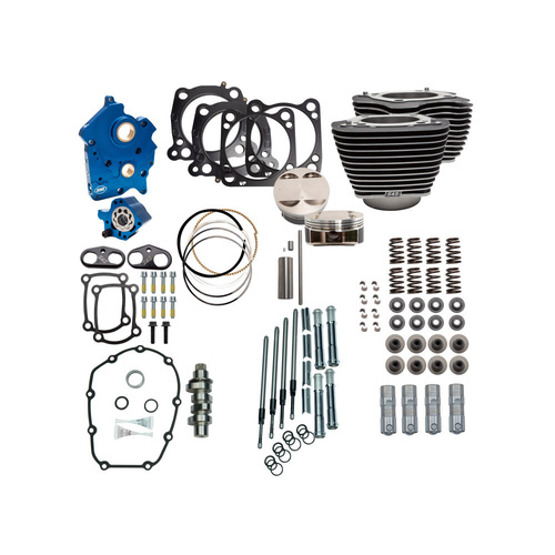 S&S Cycle SS310-1103A 128ci Big Bore Kit w/Chain Drive 550 Camshaft w/Highlighted Fins Chrome Pushrod Tubes for M8 17-Up w/114ci Oil Cooled Engine