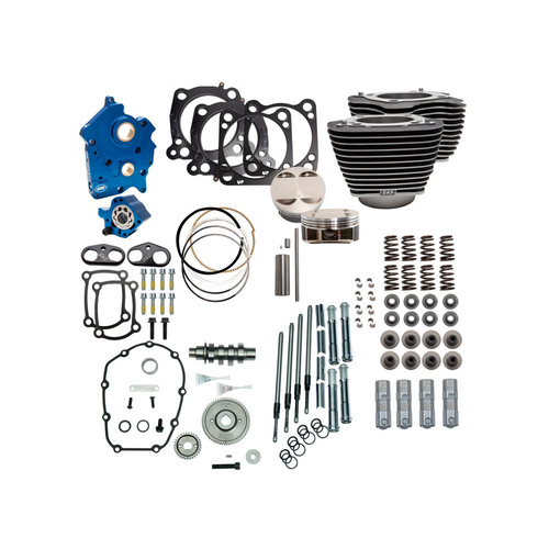 S&S Cycle SS310-1104A 128ci Big Bore Kit w/Gear Drive 550 Camshaft w/Highlighted Fins Chrome Pushrod Tubes for M8 17-Up w/114ci Oil Cooled Engine