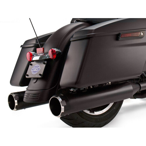 S&S Cycle SS550-0621 4-1/2" Mk45 Slip-On Mufflers Black w/Black Thruster End Caps for Touring 95-16