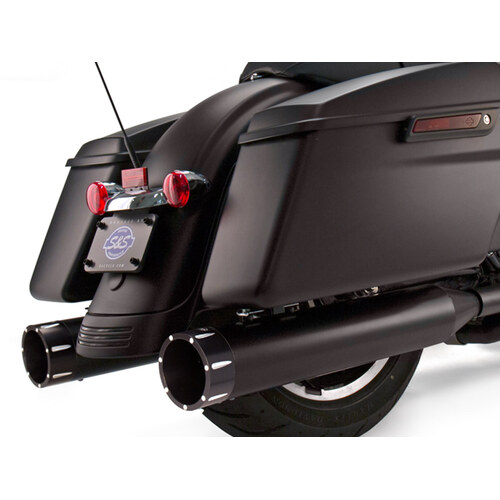 S&S Cycle SS550-0625 4-1/2" Mk45 Slip-On Mufflers Black w/Black Tracer End Caps for Touring 95-16