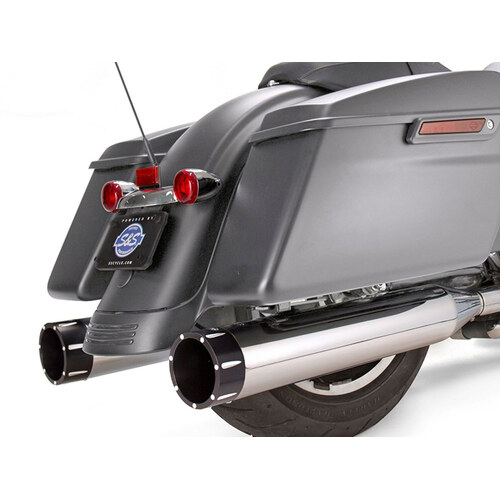 S&S Cycle SS550-0668 4-1/2" Mk45 Slip-On Mufflers Chrome w/Black Tracer End Caps for Touring 17-Up