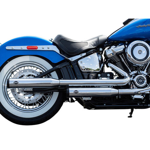 S&S Cycle SS550-0740 3-1/2" Grand National Slip-On Mufflers Chrome w/Black End Caps for Softail Deluxe/Heritage Softail Classic 18-Up