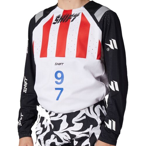 Shift 2021 Blue Label Flame White/Black Youth Jersey [Size:SM]