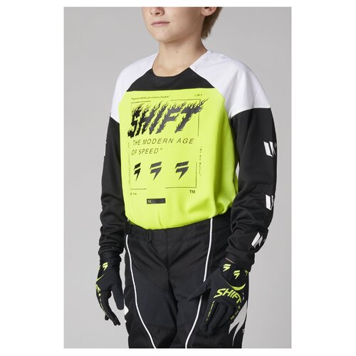 Shift 2021 White Label Flame Fluro Yellow Youth Jersey [Size:SM]