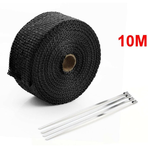 Exhaust Wrap Black Heat Wrap 2" Wide x 30Ft (10m) Roll with 4 Locking Ties Universal Use