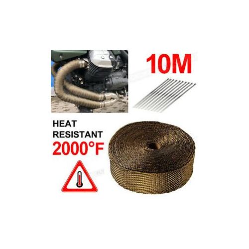 Exhaust Wrap Gold Heat Wrap 2" Wide x 30Ft (10m) Roll with 4 Locking Ties Universal Use