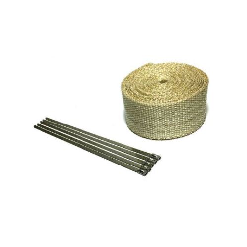Exhaust Wrap Beige/Yellow Heat Wrap 2" Wide x 30Ft (10m) Roll with 4 Locking Ties Universal Use