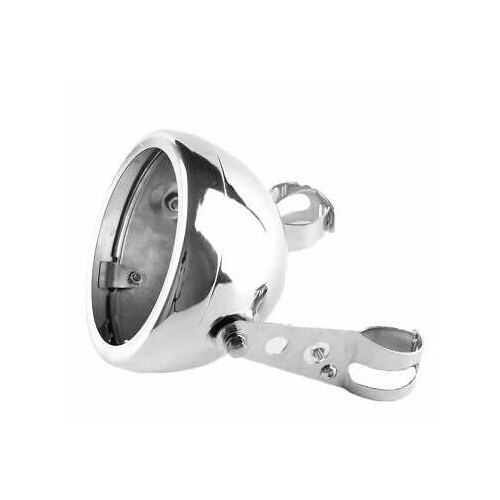 Bobber Style Headlight 7" Housing Bracket Chrome - Fork Mount - Universal use 39mm 41mm & 49mm or Custom Use (Shell Only)