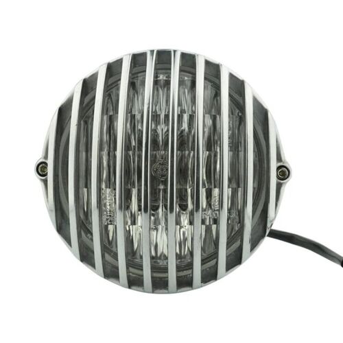 Headlight 4.5" Style E Marked Black with Chrome & Black Grill Old School Bobber Style