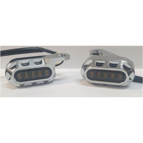 Twin Power Universal Billet Under Control Turn Signals Chrome with Smoke Lens for Softail 15-Up/Touring 09-Up Models w/Cable Clutch
