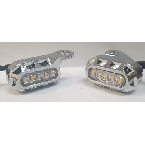 Twin Power Universal Billet Under Control Turn Signals Chrome with Clear Lens for Softail 15-Up/Touring 09-Up Models w/Cable Clutch