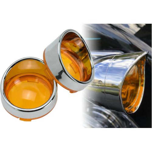 Twin Power Bullet Turn Signal Deuce Style Amber Lens with Chrome Bezel Custom Use