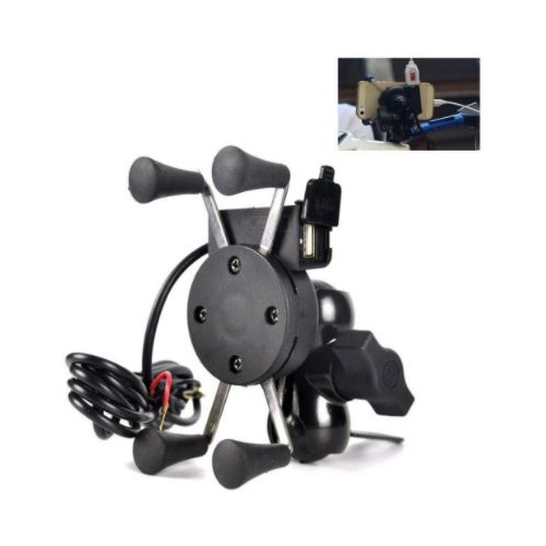 Twin Power X-Grip 3.5-6 Inch Motorcycle Bike Handlebar Cell Phone Mount Holder with USB Charger